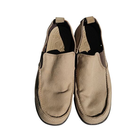 Crocs Canvas Tan Comfortable Boat Shoes US 10 Removeable Inserts - Picture 3 of 7